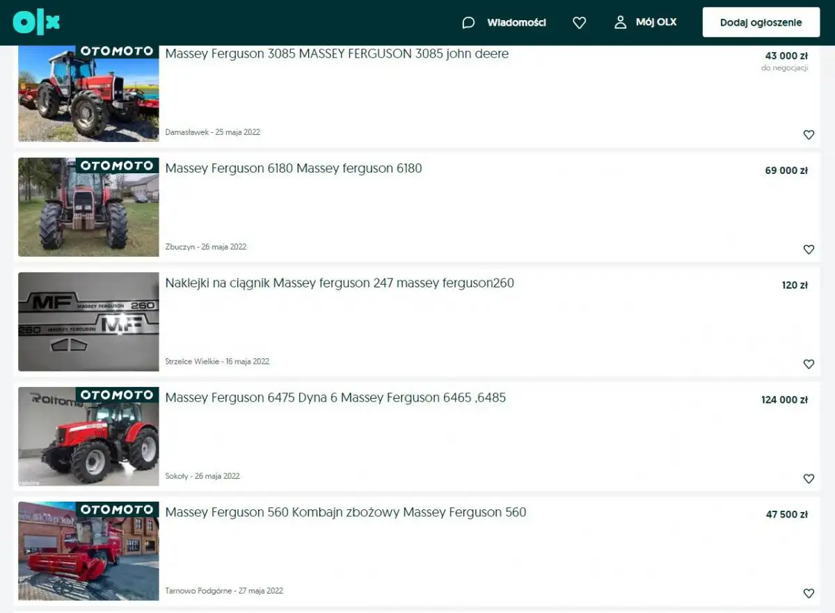 Massey Ferguson ciągniki i maszyny używane